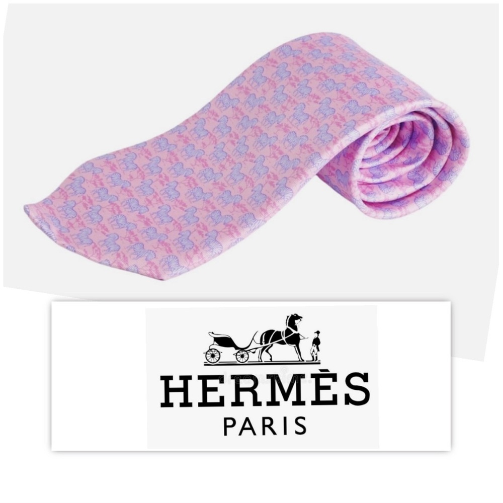 Hermès Paris Pink Silk Horse Motif Necktie